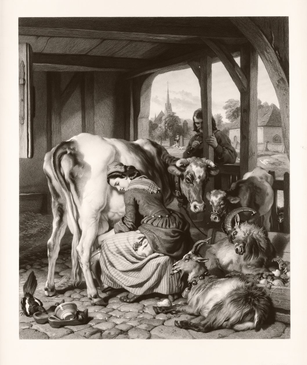 The Maid and Magpie (mezzotint) finlandès tekijältä Samuel Cousins