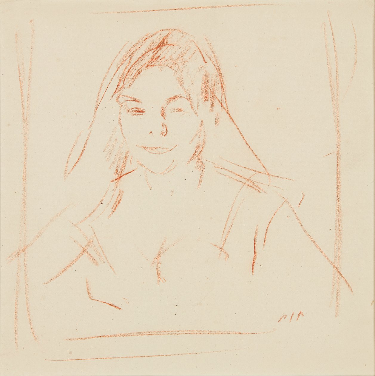 Tyttö hunnulla (sangviini) tekijältä Samuel John Peploe