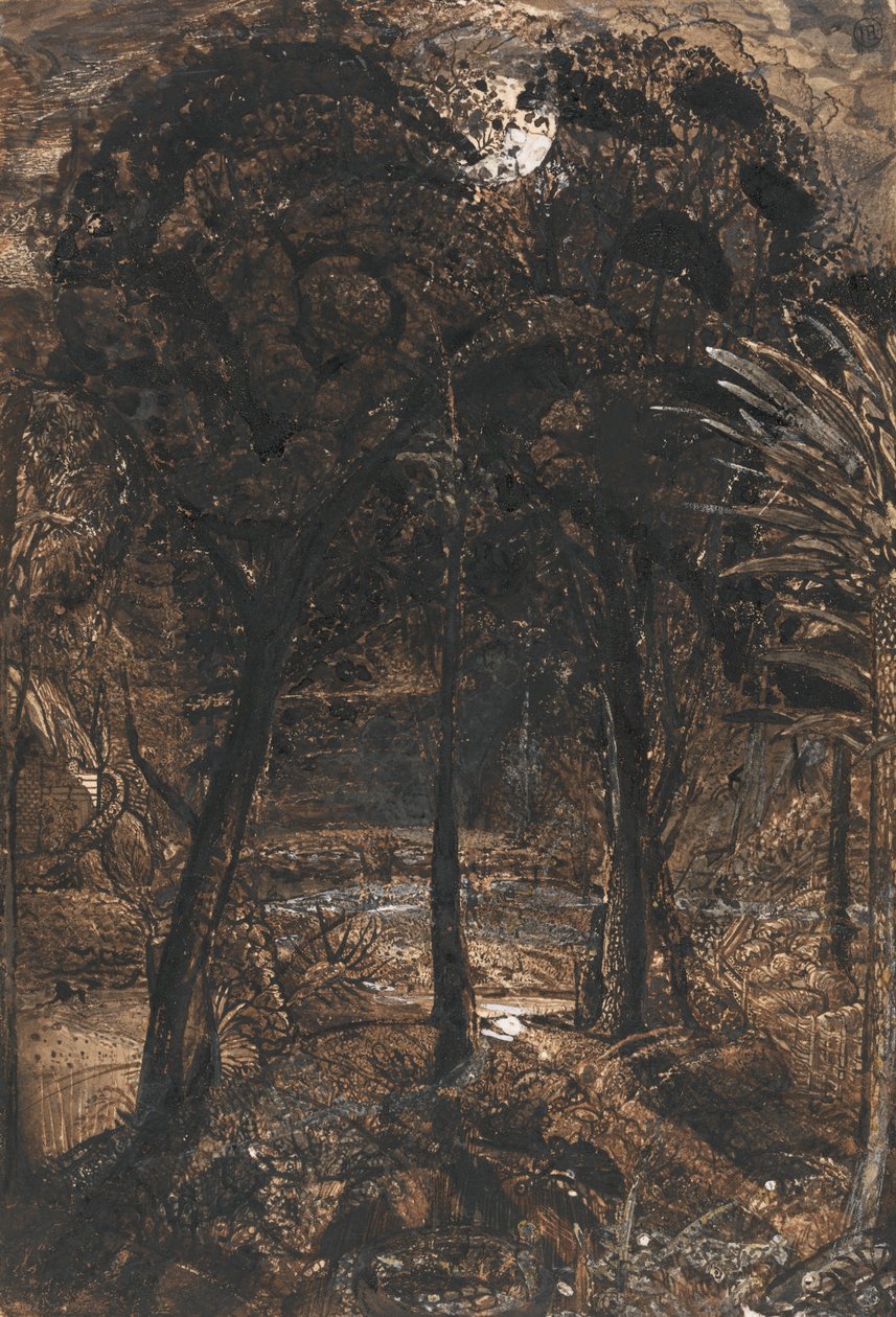 Kuutamoinen kohtaus mutkaisella joella tekijältä Samuel Palmer