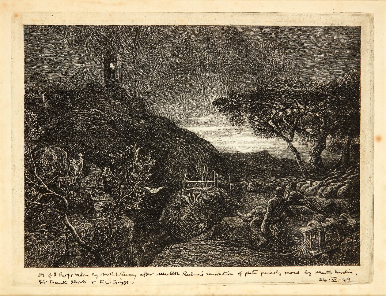 Yksinäinen torni (etsaus) tekijältä Samuel Palmer