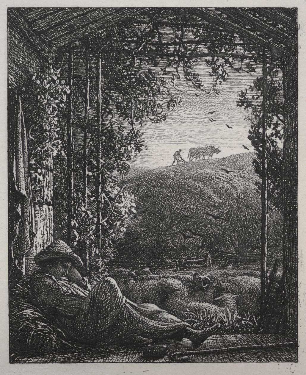 Nukkuva paimen tekijältä Samuel Palmer