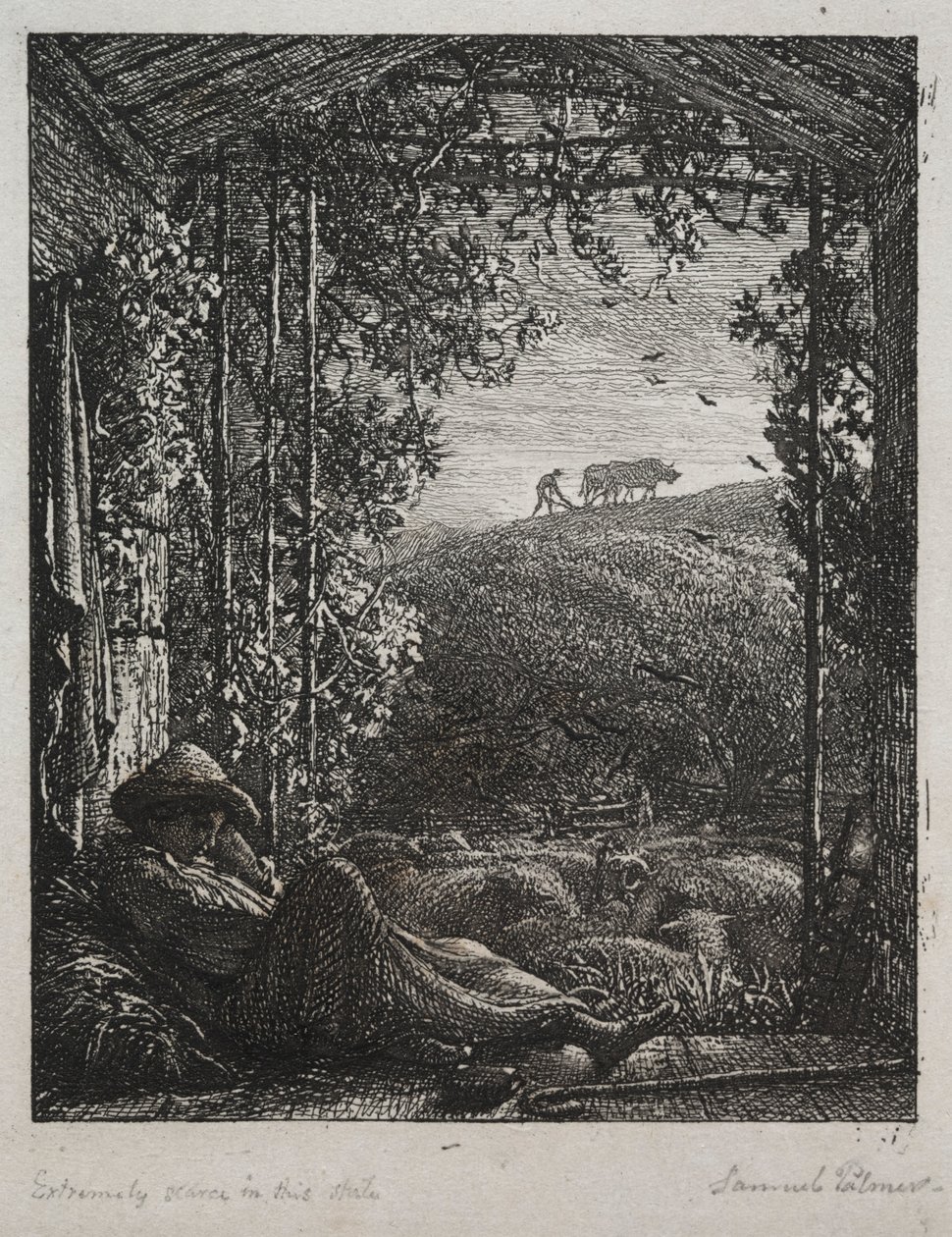 Nukkuva paimen, 1857. tekijältä Samuel Palmer