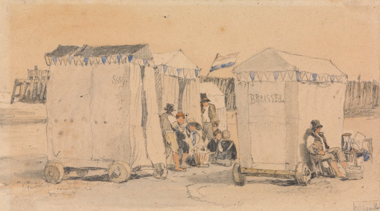 Uimateltat rannalla, Oostende tekijältä Samuel Prout