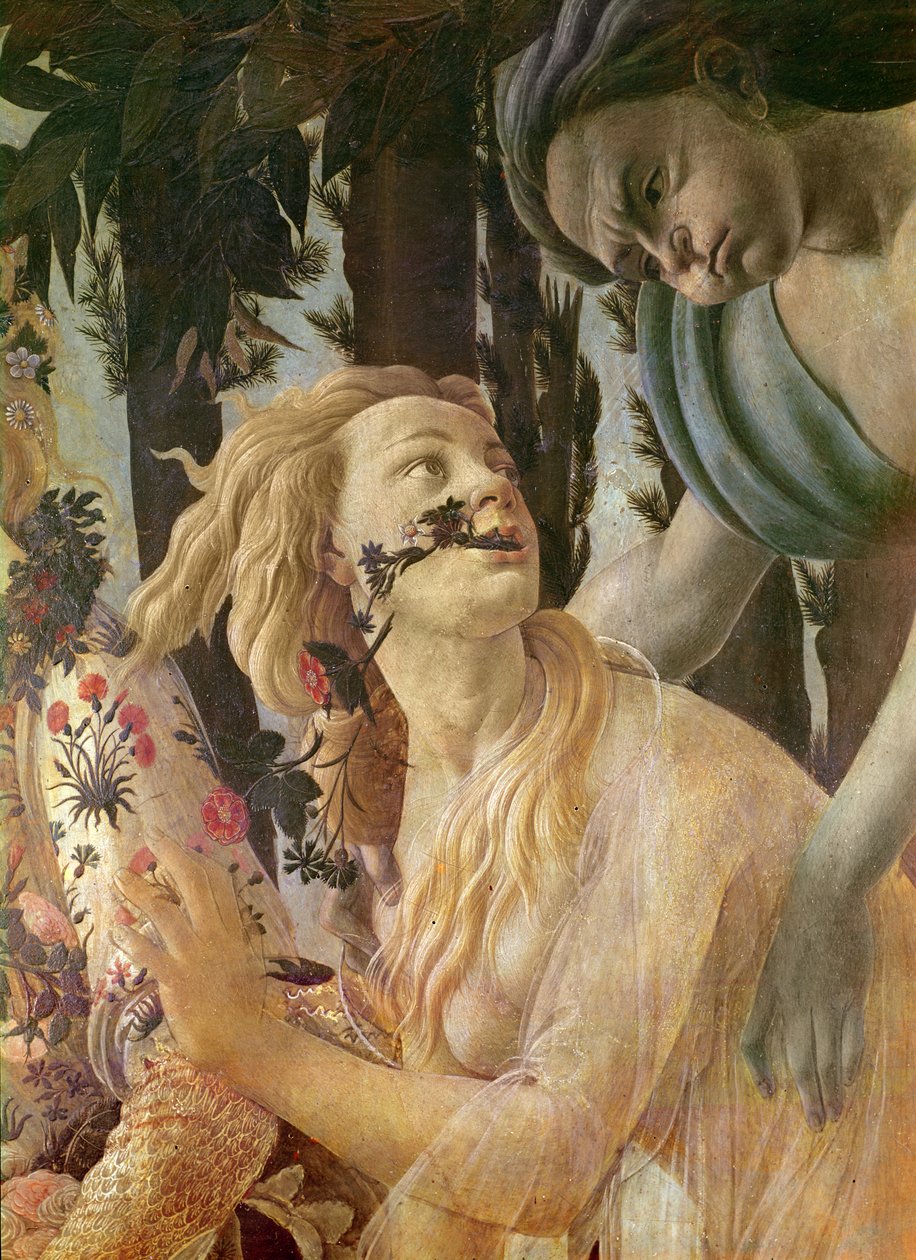 Kevään allegoria, yksityiskohta Zephyrin ja Floran päistä, n. 1478 tempera puulla tekijältä Sandro Botticelli