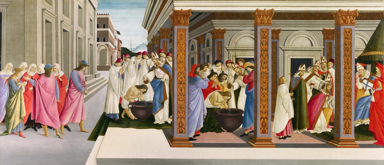 Neljä kohtausta Pyhän Zenobiuksen varhaisesta elämästä, n. 1500 (tempera puulla) tekijältä Sandro Botticelli