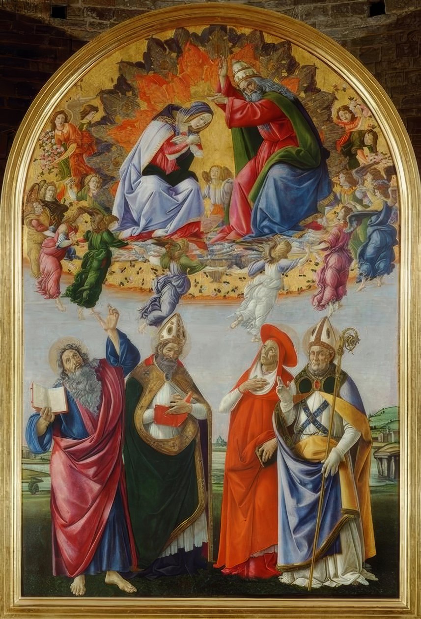 Krönung Mariä mit vier Heiligen tekijältä Sandro Botticelli
