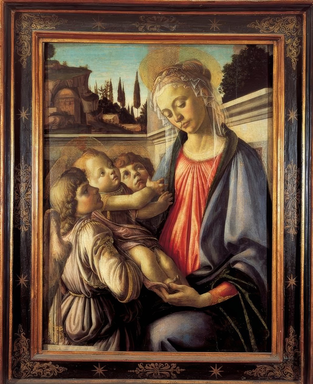 Maria lapsen ja kahden enkelin kanssa tekijältä Sandro Botticelli