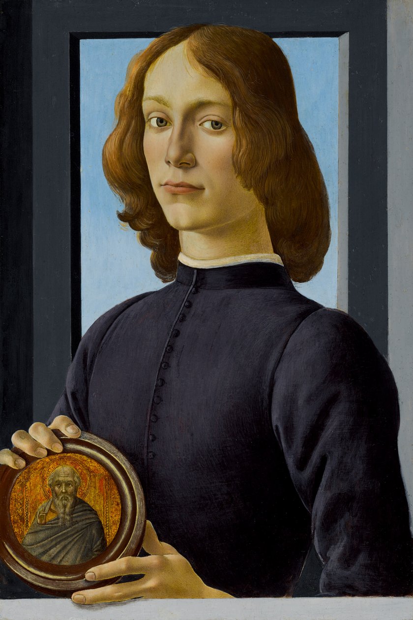 Nuori mies pitelee pyöreää kättä, n. 1480. tekijältä Sandro Botticelli