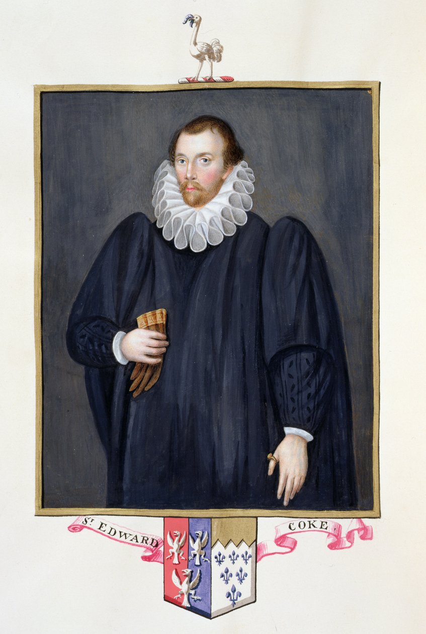 Edward Coken (1552-1634) muotokuva vuonna 1825 julkaistusta teoksesta "Memoirs of the Court of Queen Elizabeth" (wc ja guassi paperille). tekijältä Sarah Countess of Essex