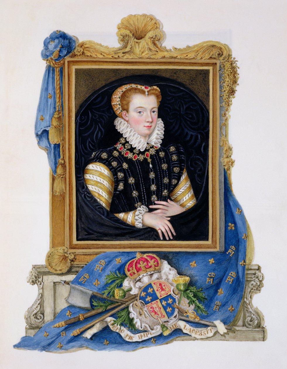 Muotokuva Mary Queen of Scotsista (1542-87) kirjasta "Memoirs of the Court of Queen Elizabeth", julkaistu vuonna 1825 (wc ja guassi paperilla) tekijältä Sarah Countess of Essex