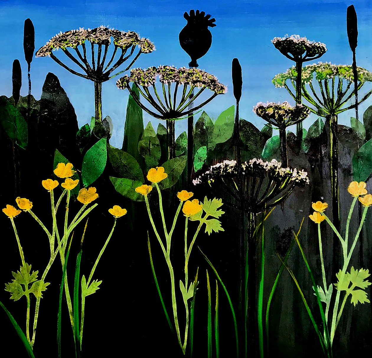 Buttercups 2020 (akryylia aluksella) tekijältä Sarah Thompson Engels