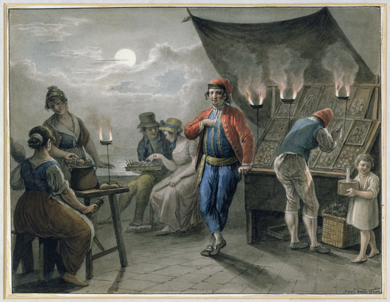 Figuurit yöaikaan, 1819 (lyijykynä ja wc) tekijältä Saviero Xavier della Gatta