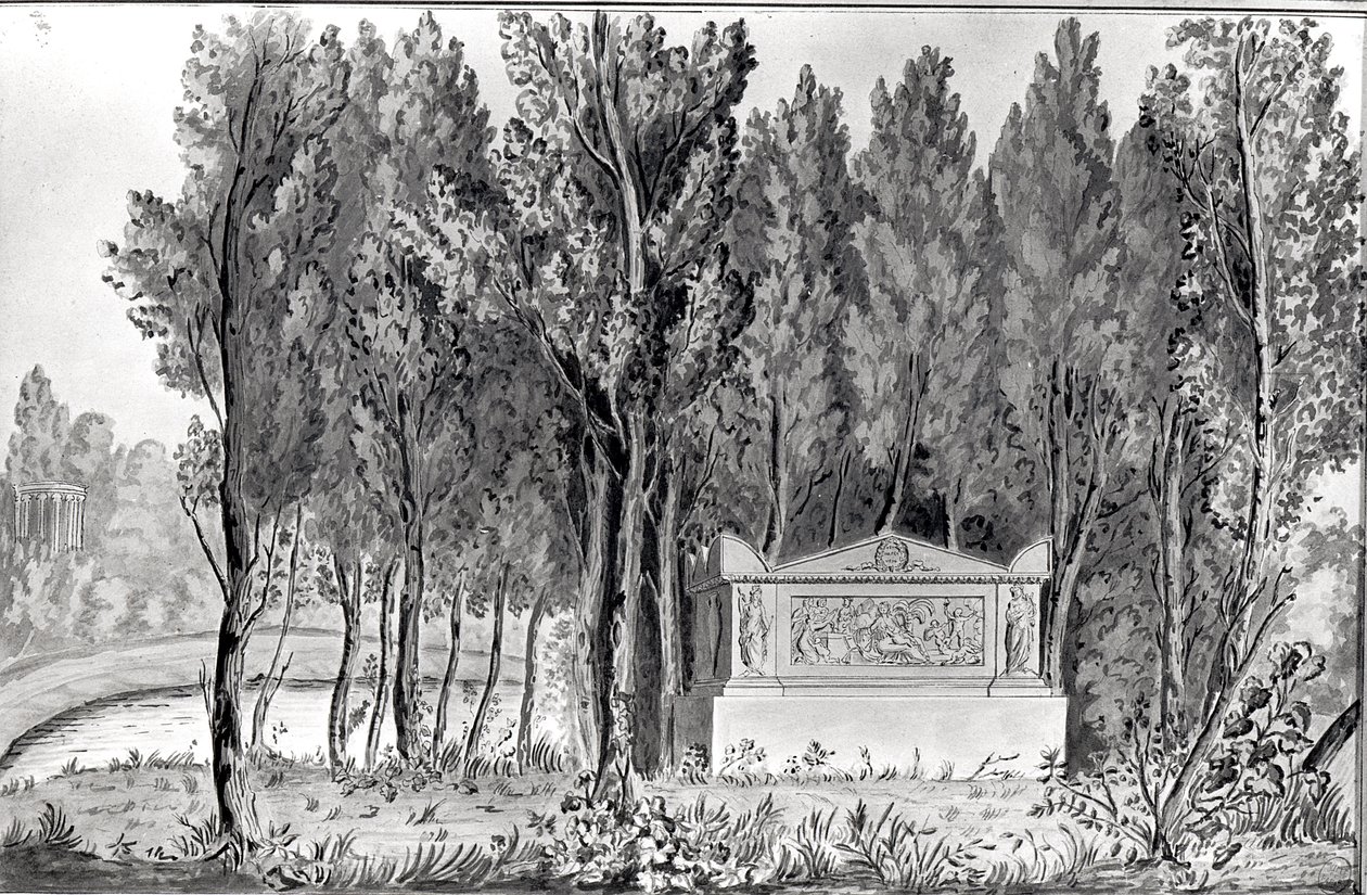 Jean-Jacques Rousseaun (1712-78) hauta Ermenonvillessä (piirustus) tekijältä Savigny