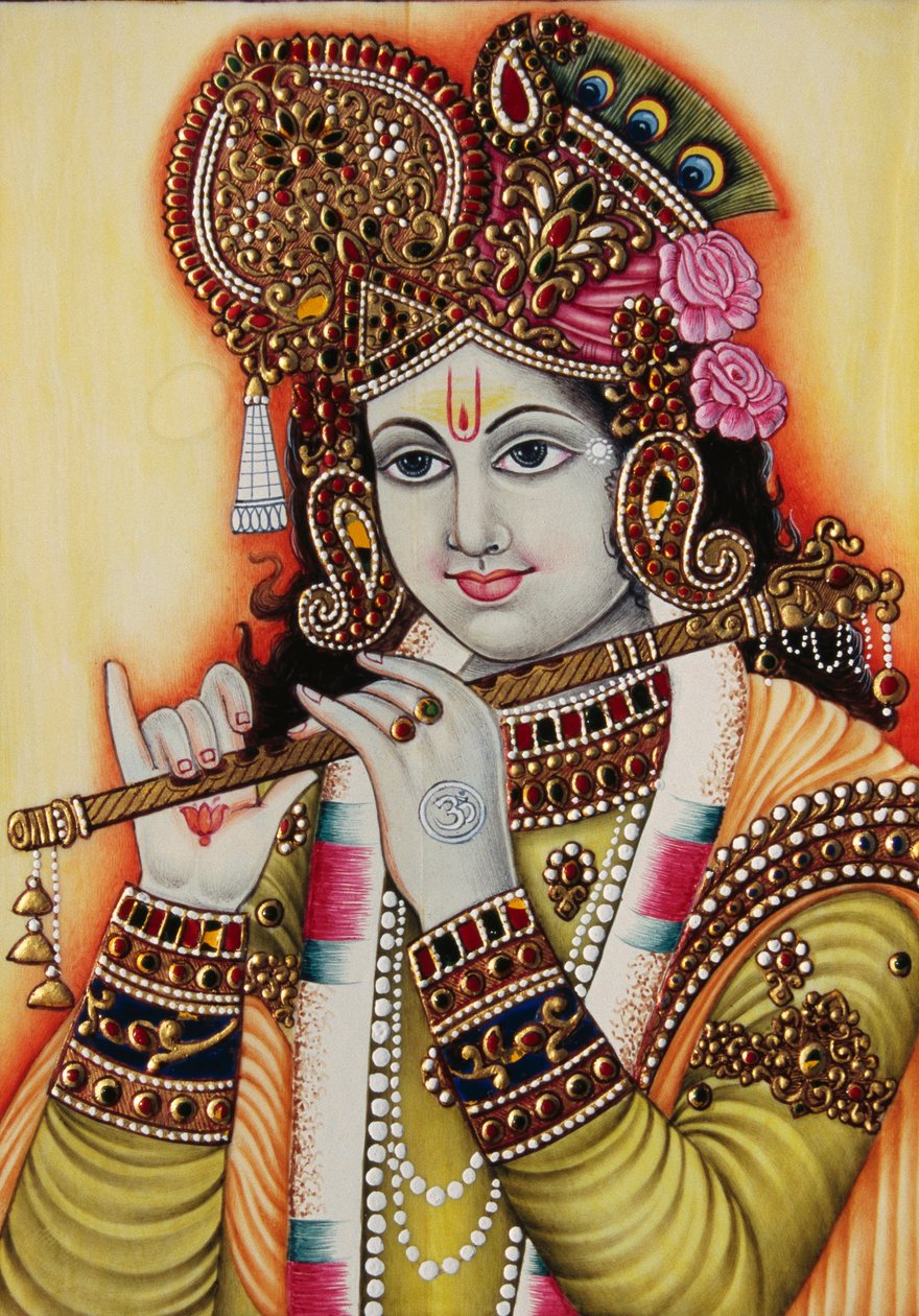 Lord Krishna miniatyyri maalaus paperille tekijältä School Indian
