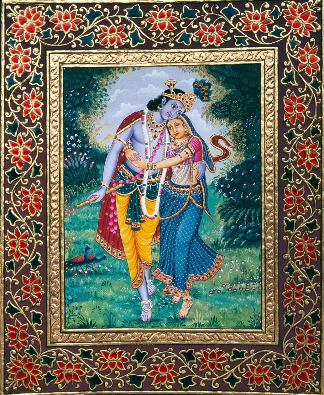 Radha Krishna miniatyyri maalaus paperille tekijältä School Indian