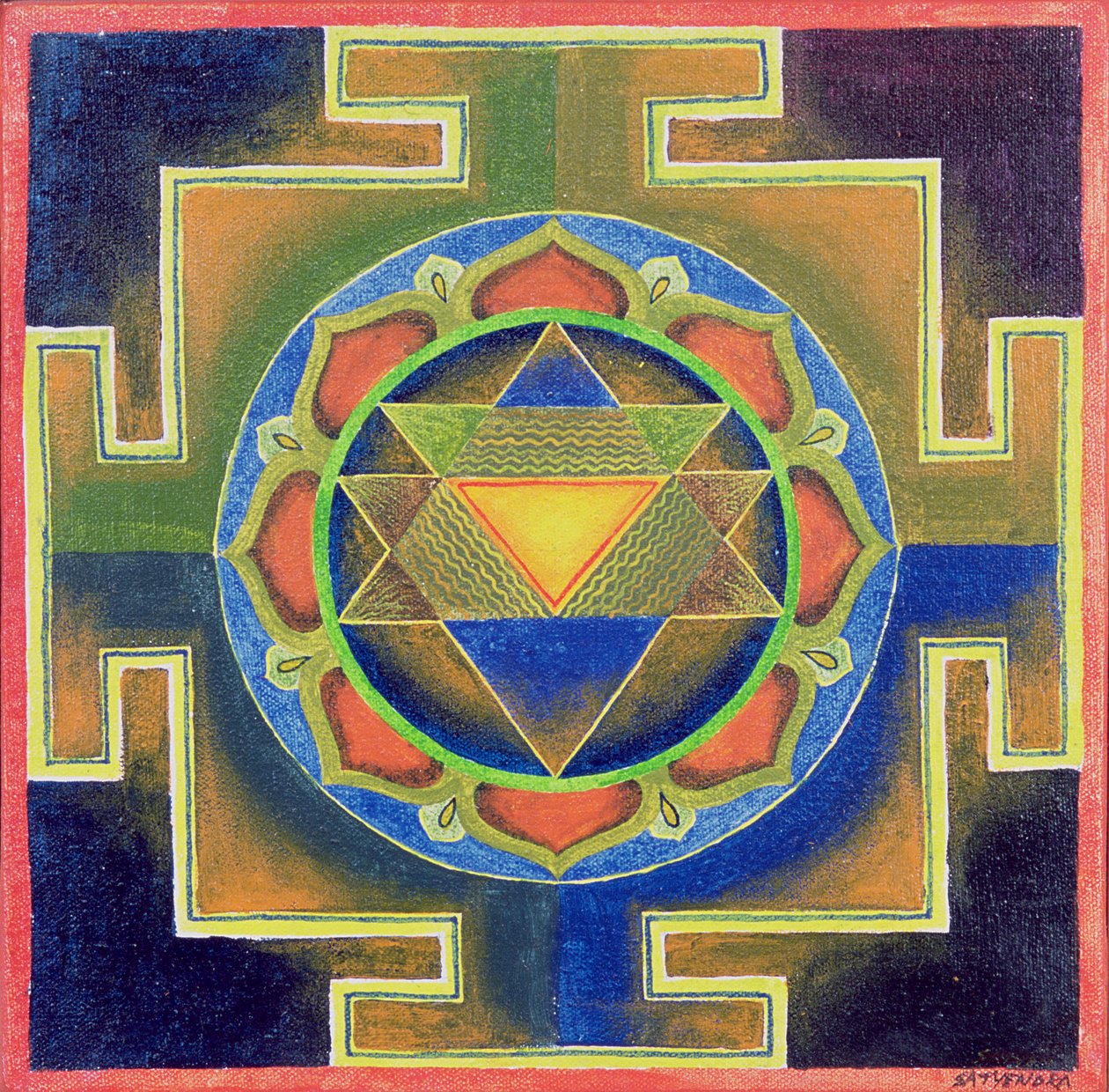 Yantra-maalaus (pigmentti kartongille) tekijältä School Indian