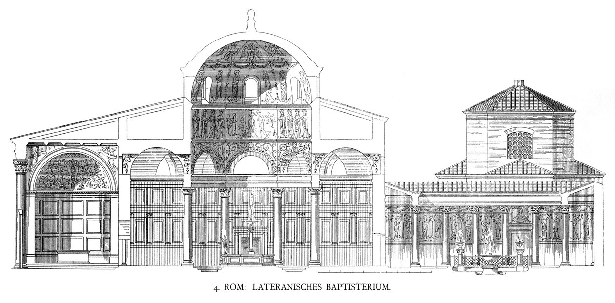 Lateraanien kastekappelin suunnitelmat (litho) tekijältä School Italian