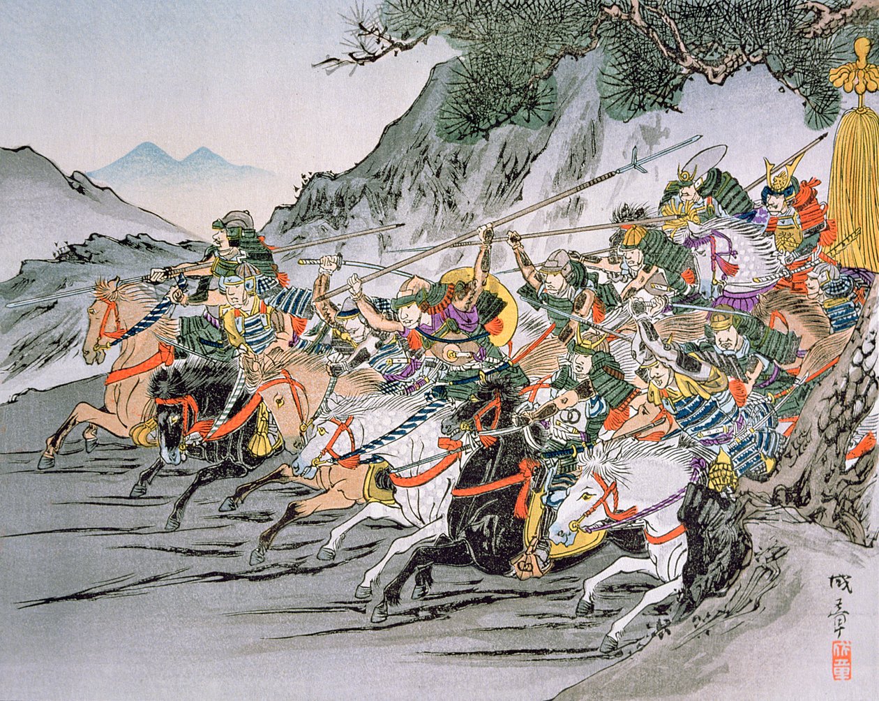 Shizugataken solan taistelu 1583 (väri litho) tekijältä School Japanese