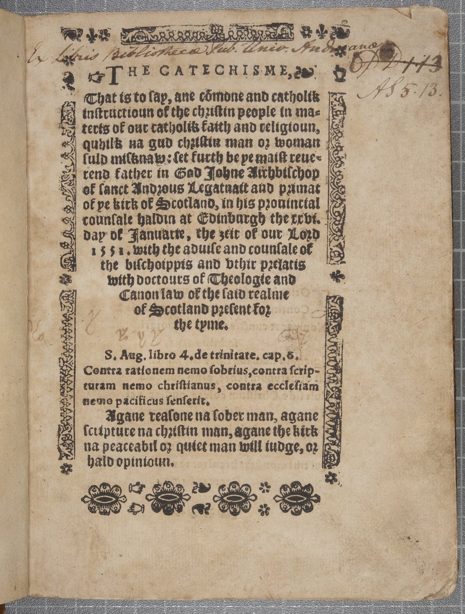 Katekismuksen otsikkosivu, 1552 tekijältä Scottish School