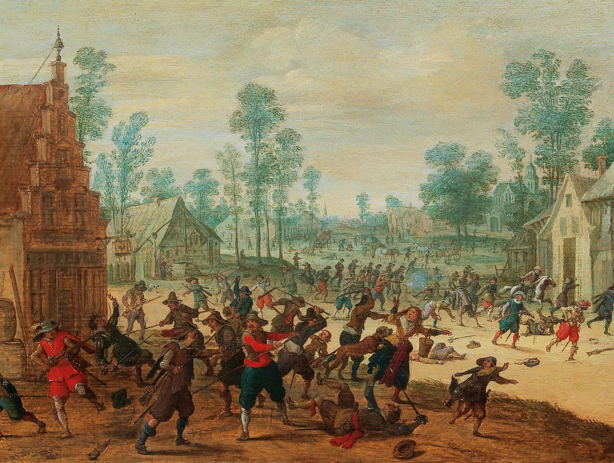 Taistelevat sotilaita kylässä, noin 1630. tekijältä Sebastiaen Vrancx