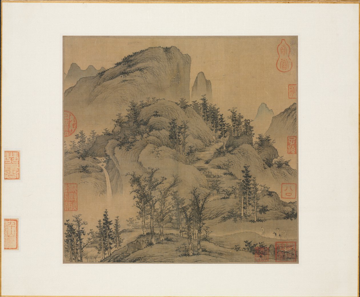 Matkailijat Autumn Mountainsissa, 1300-luvun ensimmäinen puolisko. tekijältä Sheng Mou
