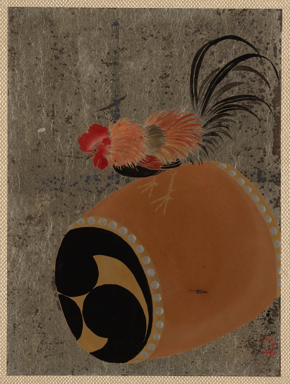 Kukko rummulla, 1882. tekijältä Shibata Zeshin
