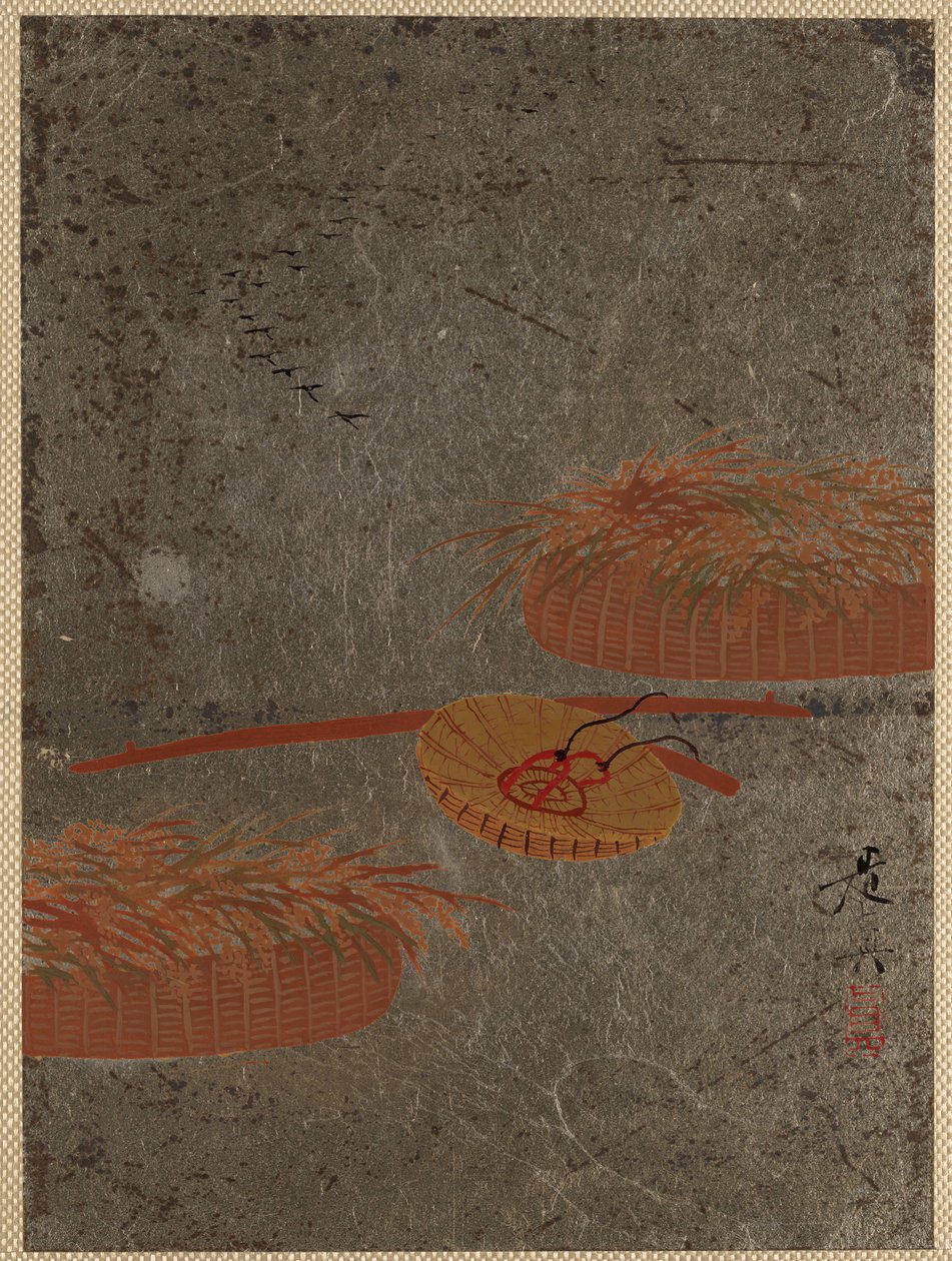 Kukkakorit ja Farmers Hat, n. 1880-luku. tekijältä Shibata Zeshin
