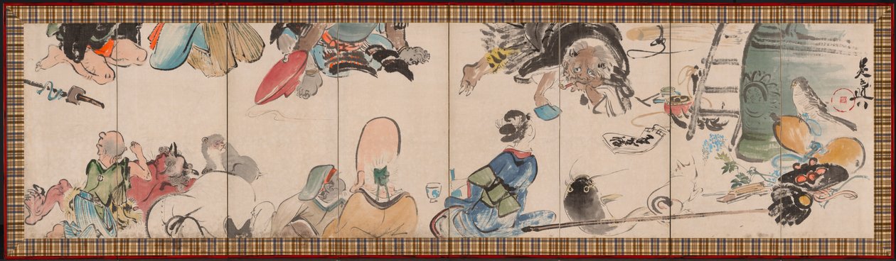 Otsu-e-aiheiden kokoontuminen, 1800-luvun loppu. tekijältä Shibata Zeshin