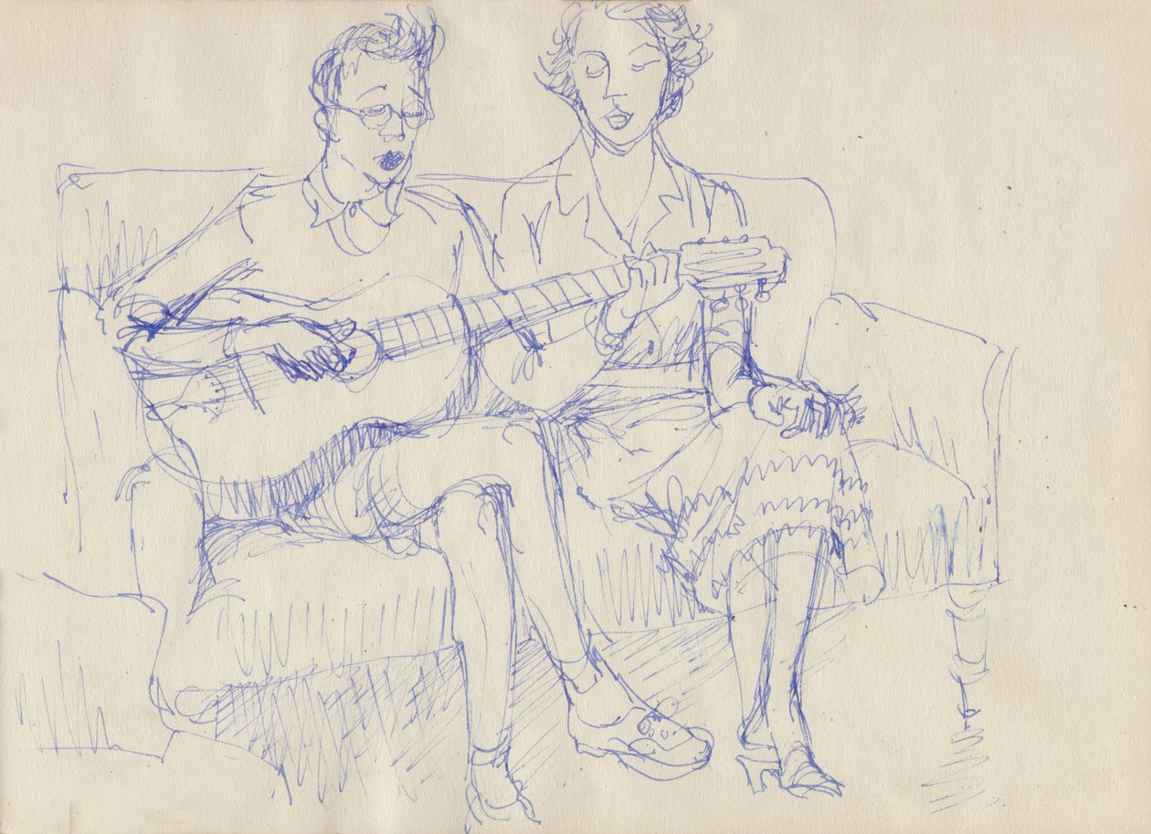 Pariskunta kitaran kanssa, c1950. tekijältä Shirley Markham