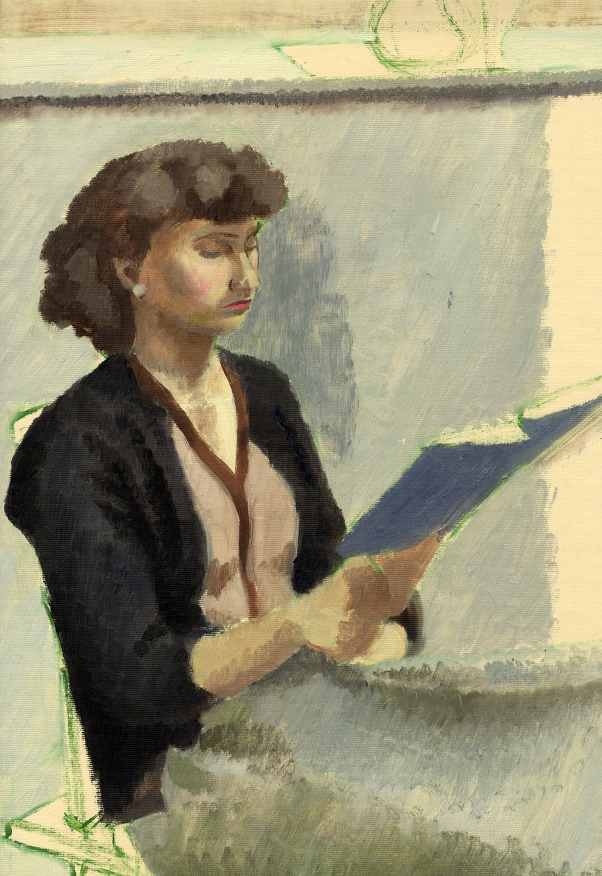 Istuva nainen lukee, vuodelta 1953. tekijältä Shirley Markham