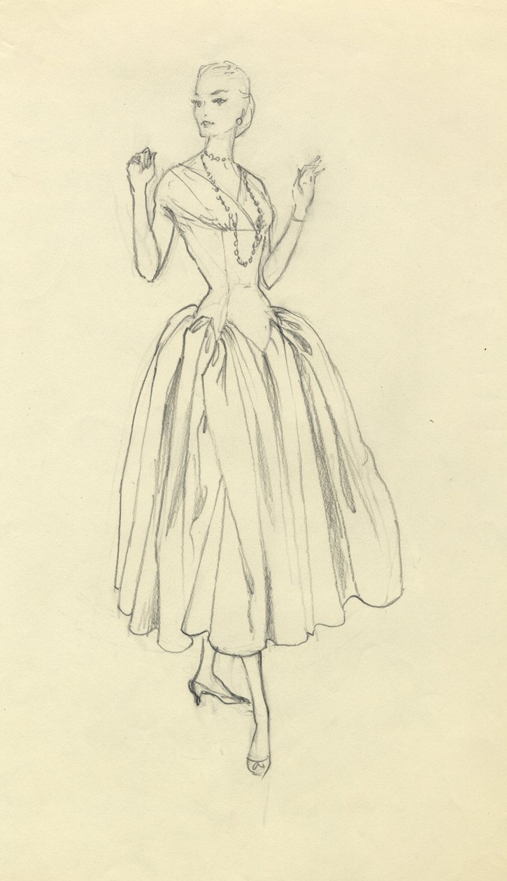 Nainen kapeavyötäröisessä mekossa, vuodelta 1952. tekijältä Shirley Markham