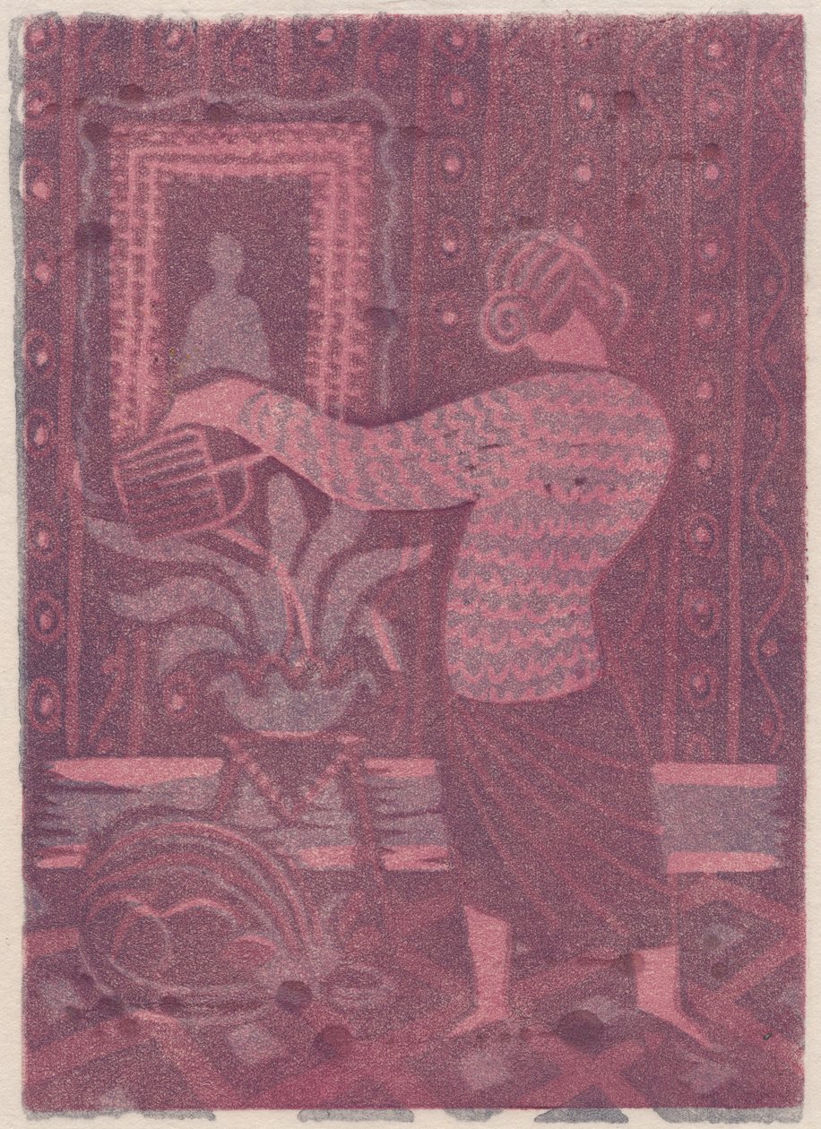 Nainen kastelee kasveja, c1951. tekijältä Shirley Markham