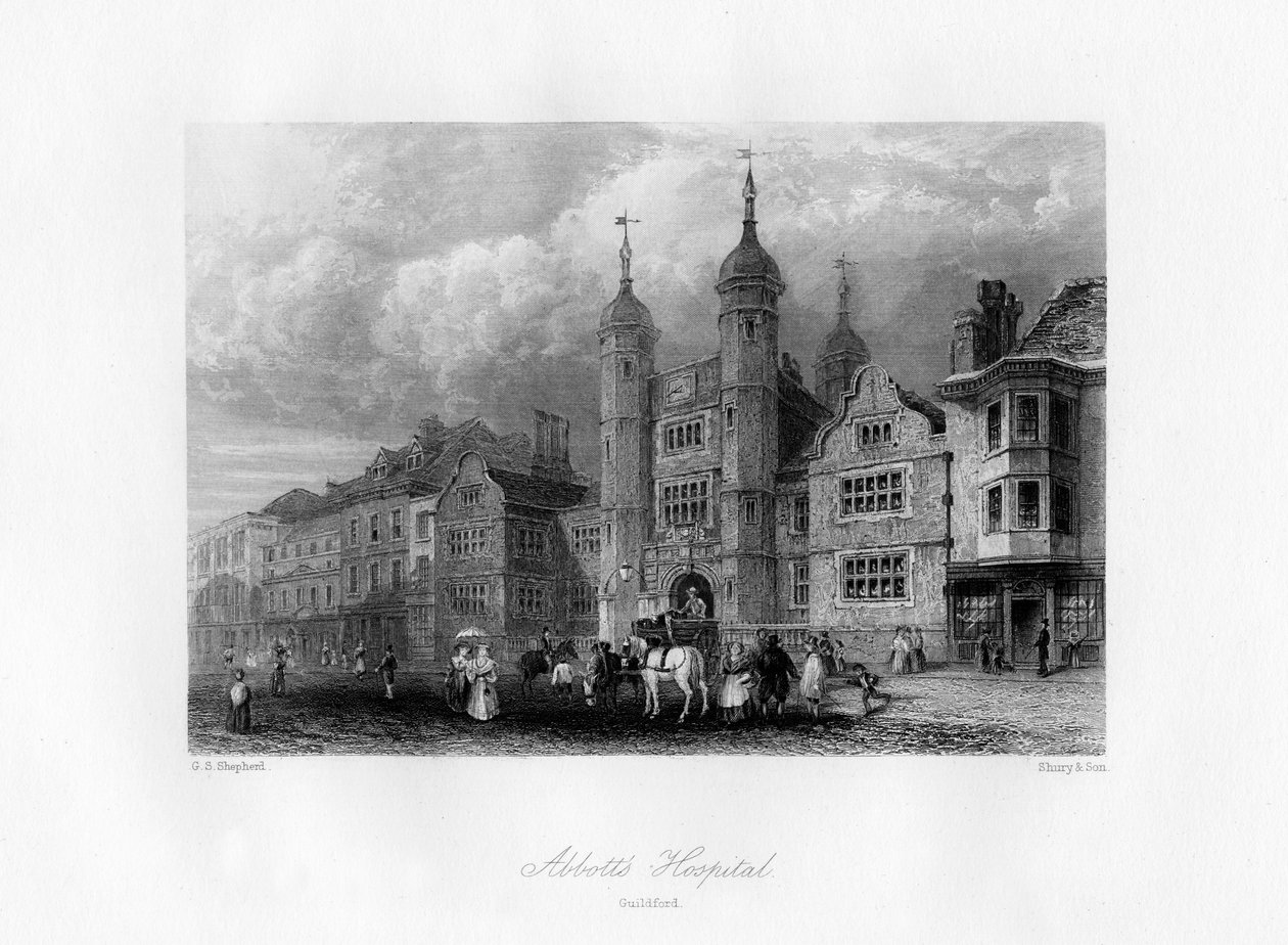 Abbotts Hospital, Guildford, 1800-luku. tekijältä Shury and Son