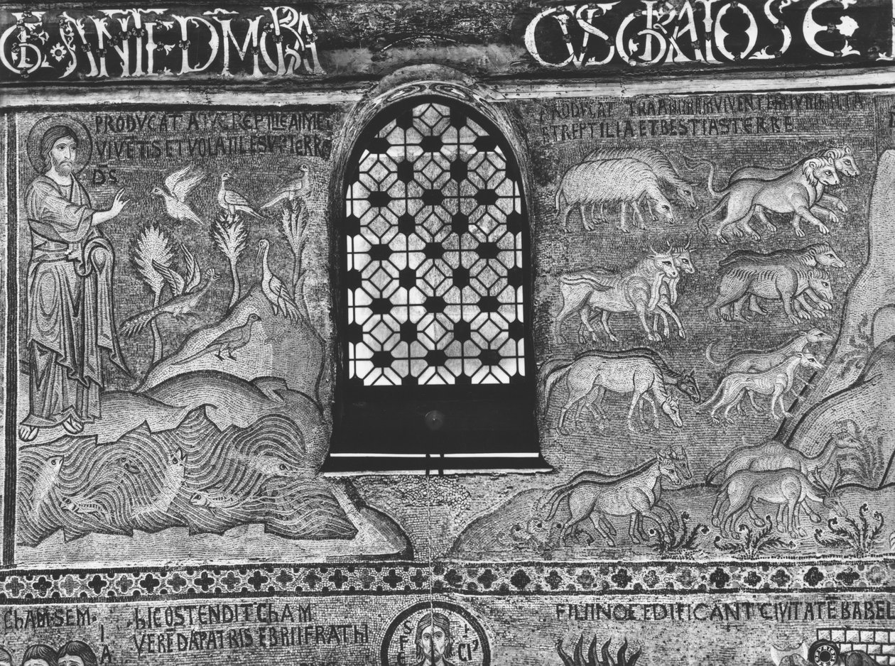 Lintujen ja eläinten luominen (mosaiikki) tekijältä Sicilian School