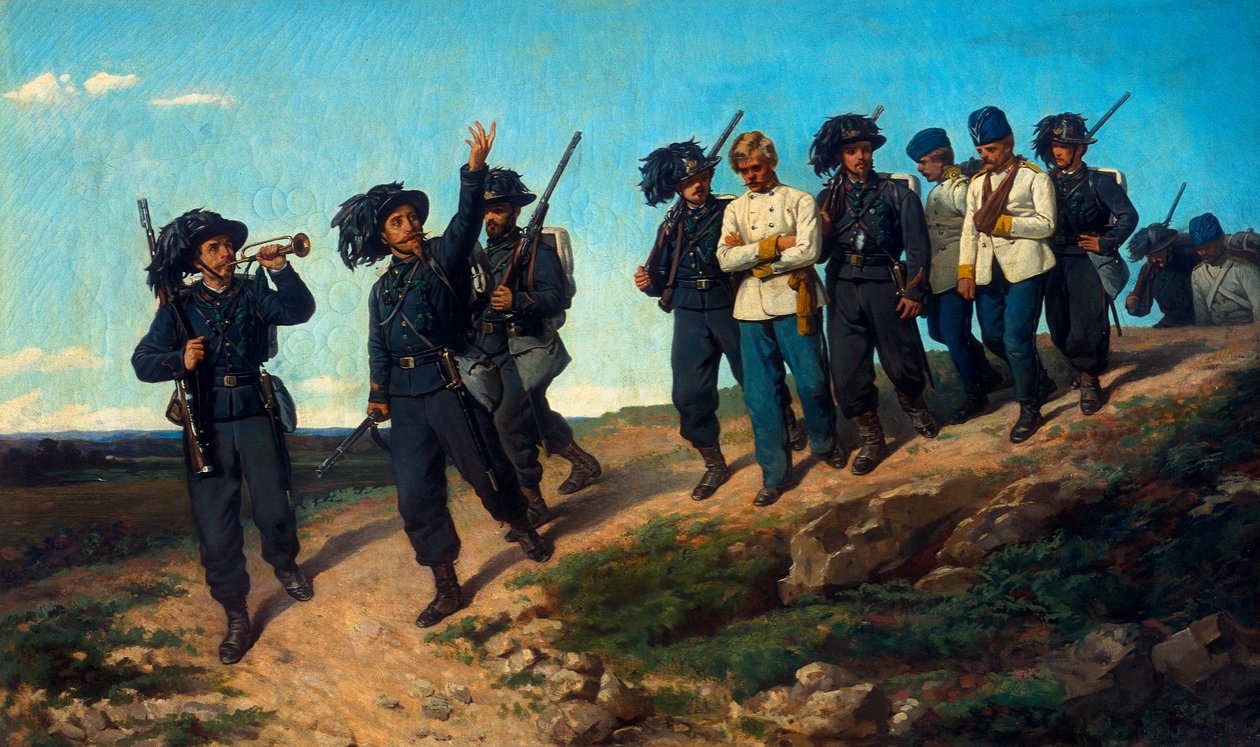 Vartijat johtavat vankeja tekijältä Silvestro Lega