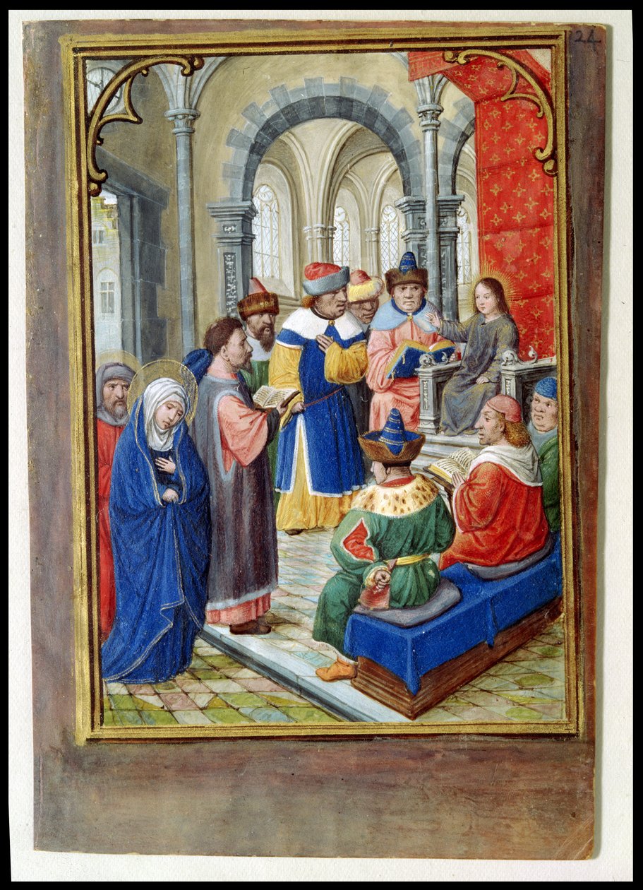 W.99 fol.24r Jeesuksen lapsen löytäminen temppelistä, n. 1530 tekijältä Simon Bening