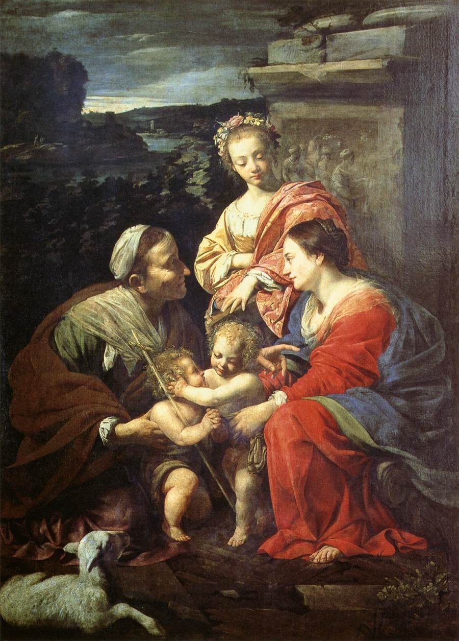 Pyhä perhe sekä pyhä Elisabet, Johannes Kastaja ja Katariina tekijältä Simon Vouet