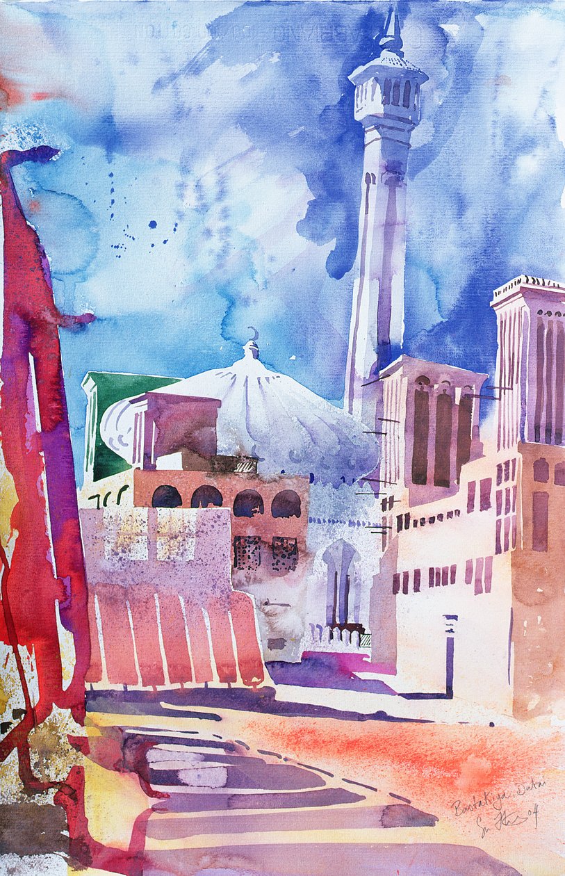 Bastakia, Dubai, 2004 (vesiväri paperille) tekijältä Simon Fletcher