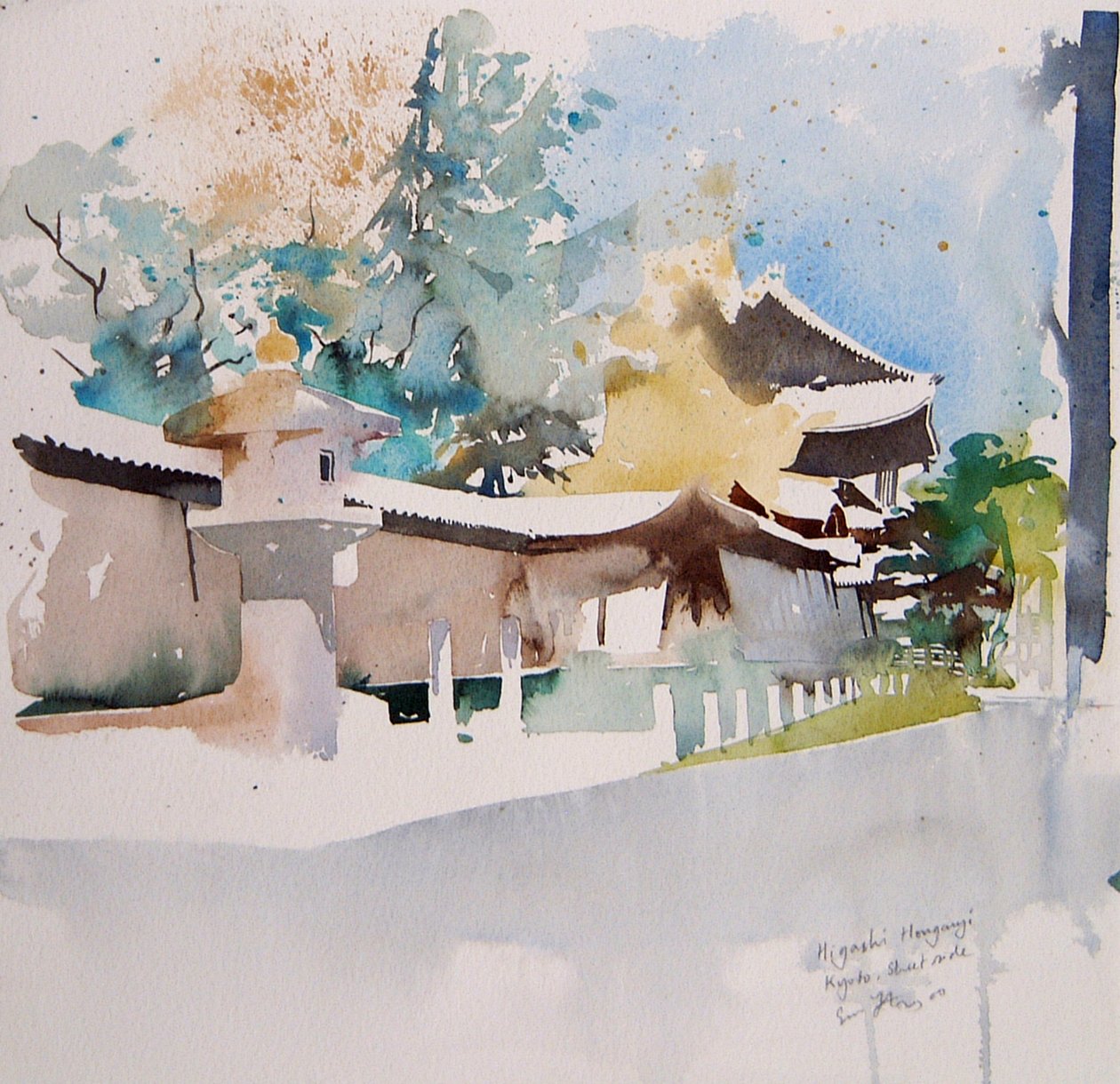 Higashi Honganji Kioto, 2000 (akvarelli) tekijältä Simon Fletcher