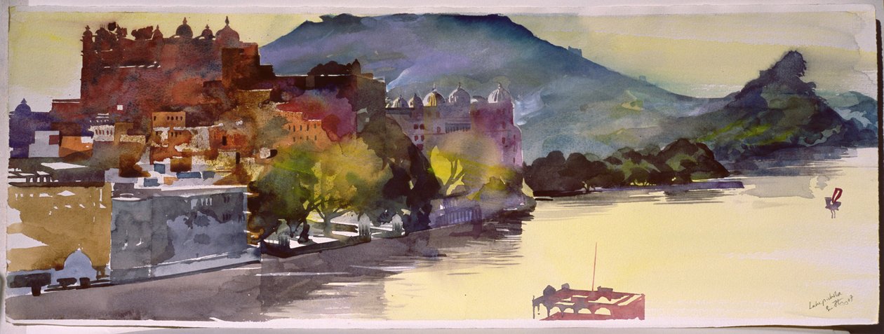 Pichola-järvi, 2007 (akvarelli paperille) tekijältä Simon Fletcher