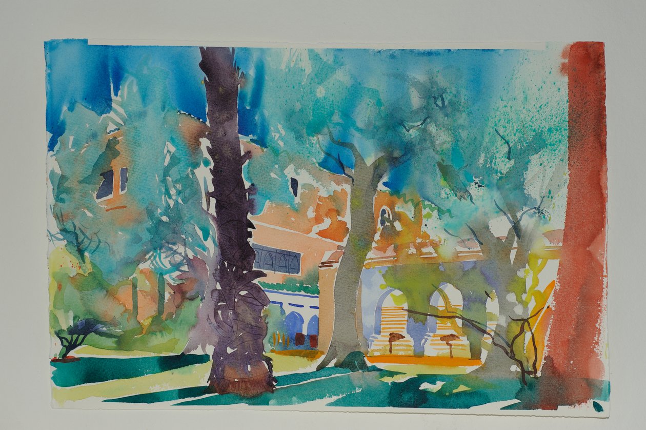Mamounian terassi, 2010 (akvarelli paperille) tekijältä Simon Fletcher