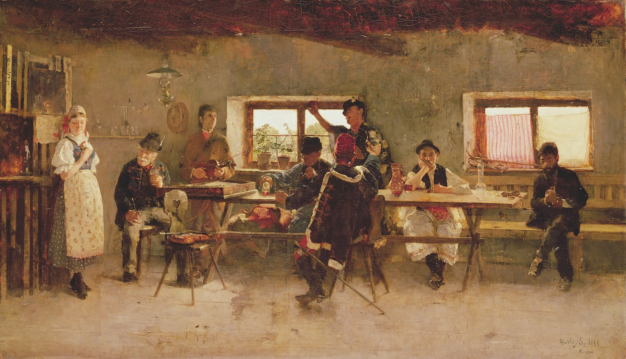 Revelers in a Pub, 1888 tekijältä Simon Hollosy