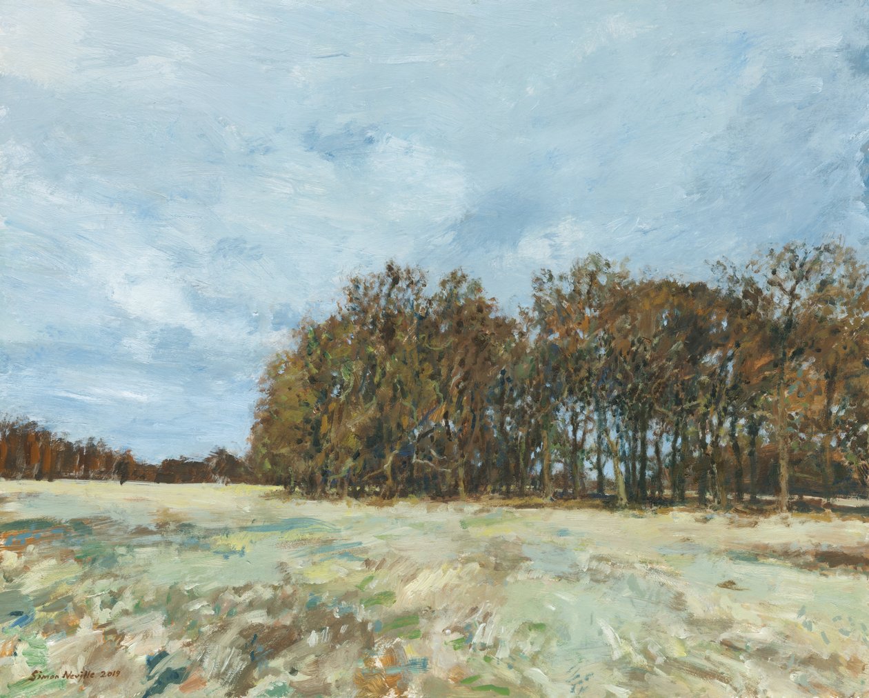 Woodland, Richmond Park, 2019 (öljy paneelille) tekijältä Simon Neville