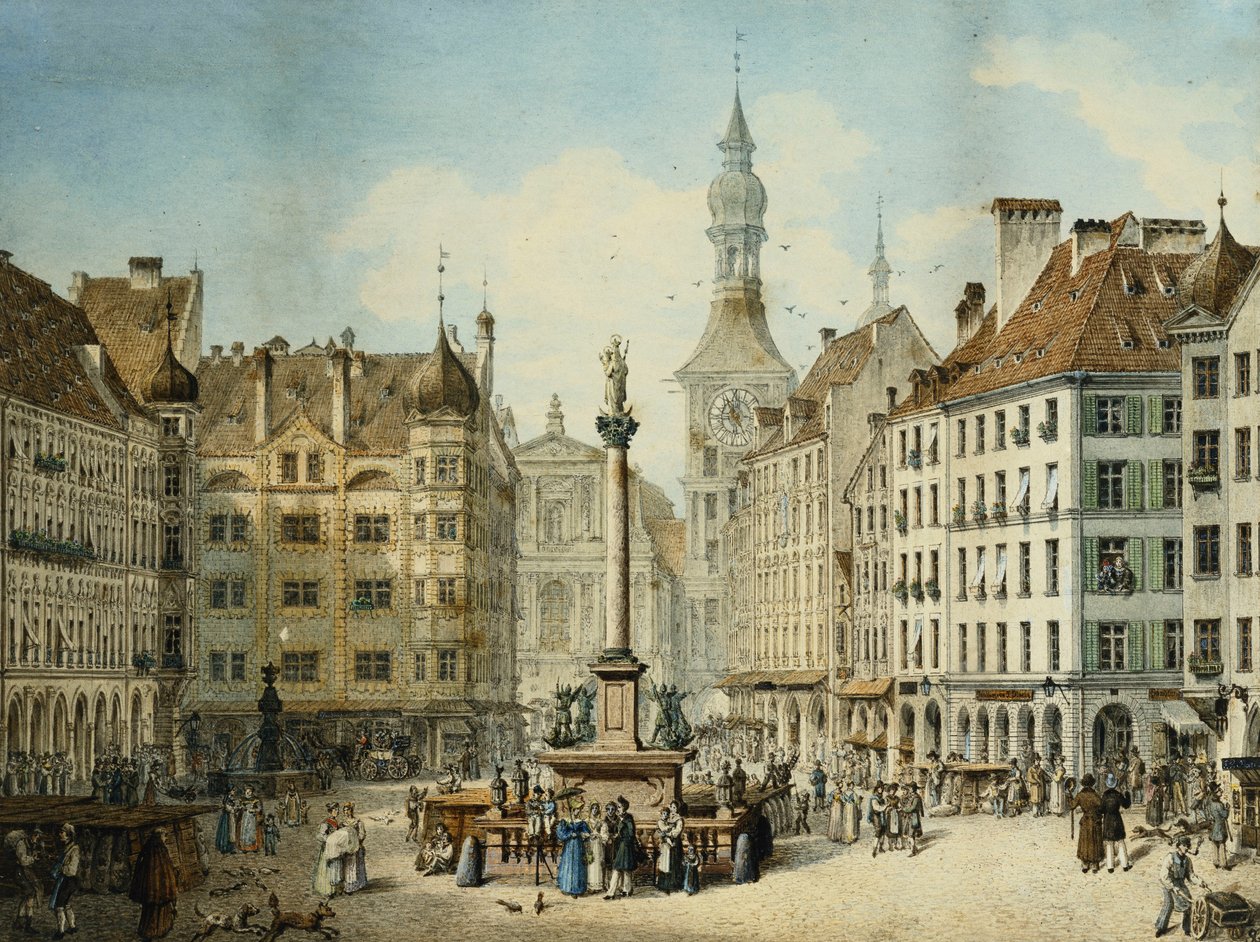 Schrannenplatz, München, 1835 tekijältä Simon Quaglio