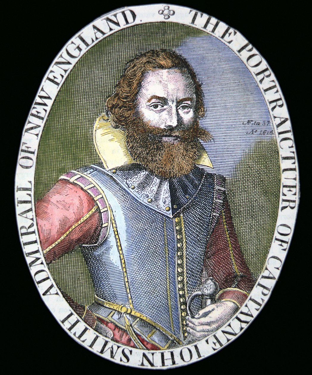 Kapteeni John Smith (1580-1631) (värikaiverrus) tekijältä Simon de Passe