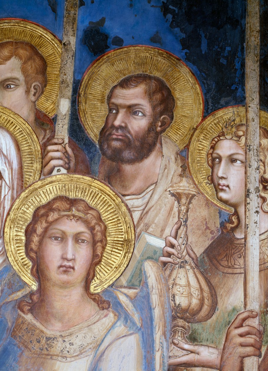 Maesta, yksityiskohta pyhimyksistä, fresko vuodelta 1315 tekijältä Simone Martini
