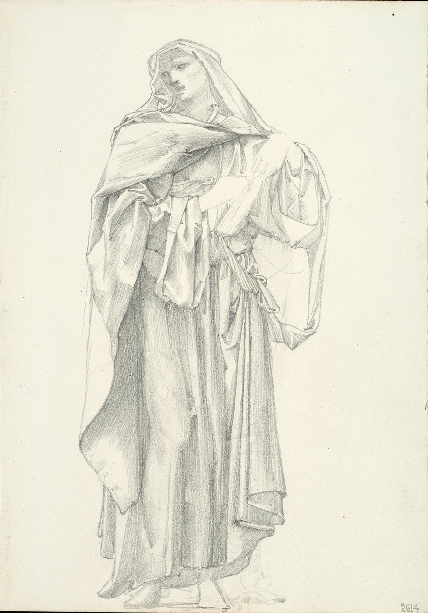 Draped miesfiguuri (luonnoskirja #2614) tekijältä Sir Edward Burne Jones