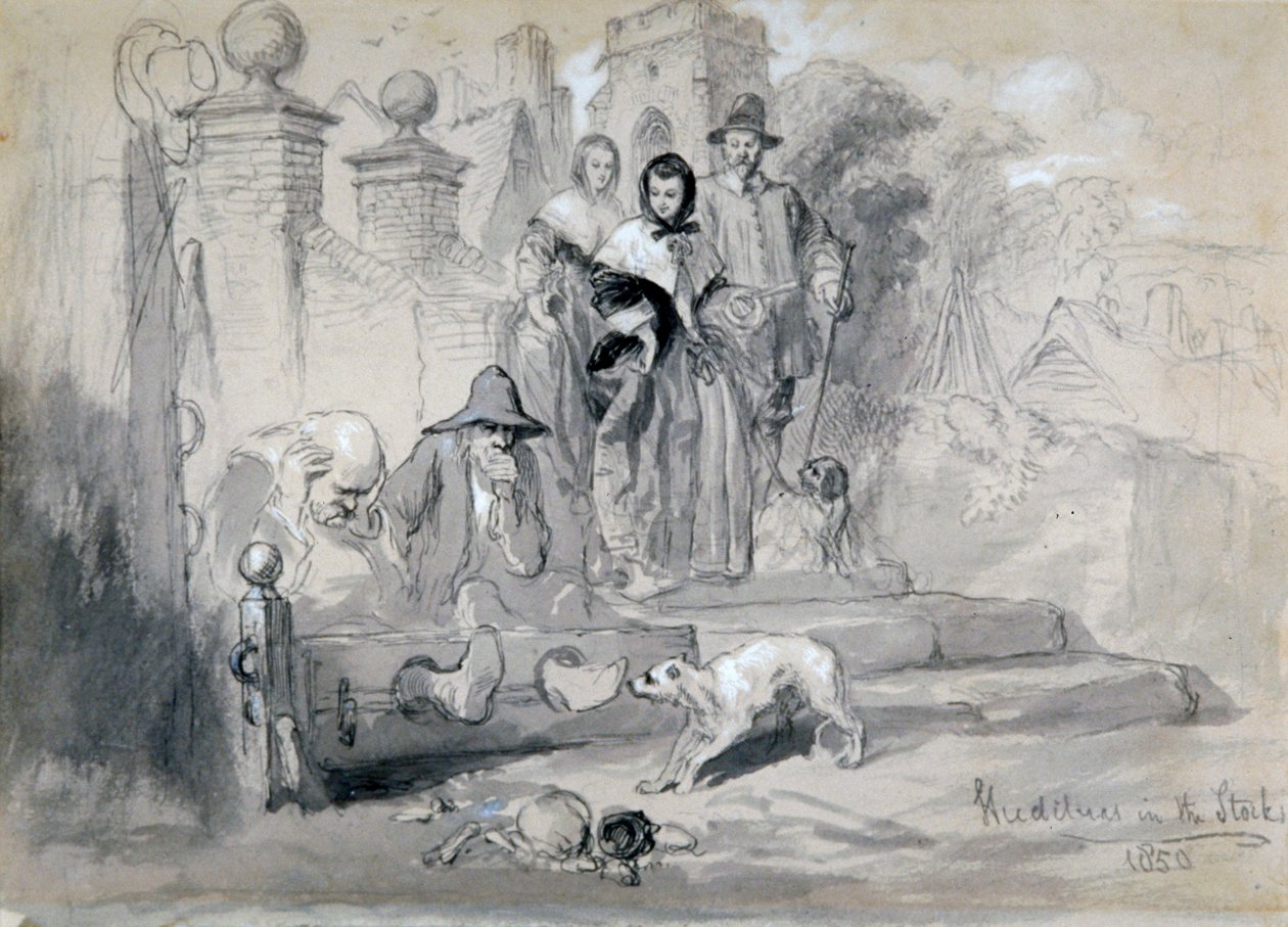 "Hudibras in the Stocks", 1850 tekijältä Sir John Gilbert