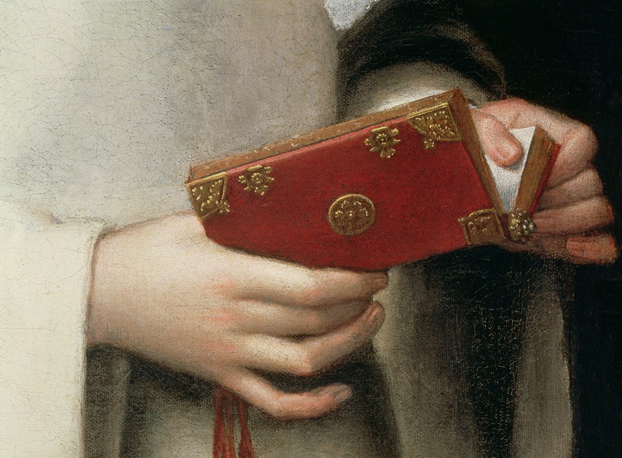 Muotokuva taiteilijan sisaresta nunnan takissa, yksityiskohta hänen rukouskirjastaan (79749:n yksityiskohta) tekijältä Sofonisba Anguissola