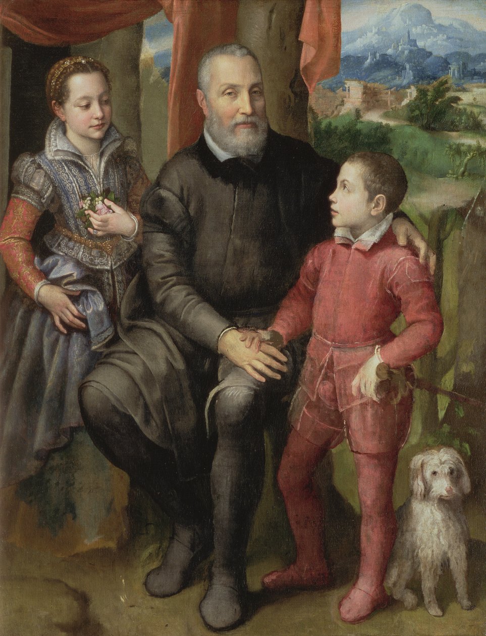 Muotokuva taiteilijan perheestä, Minerva (sisar) Amilcare (isä) ja Asdrubale (veli), 1559 tekijältä Sofonisba Anguissola